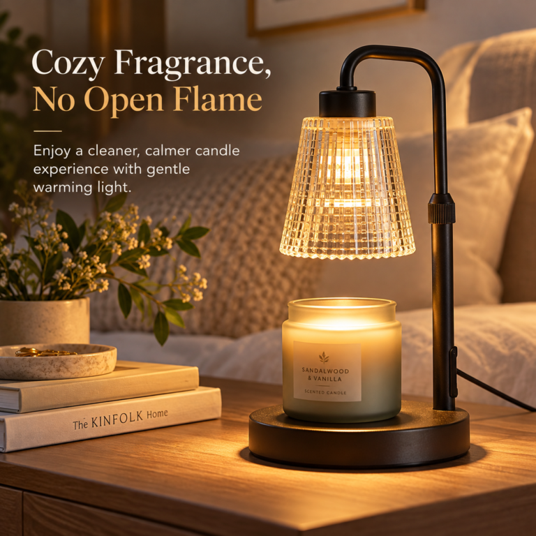 GODONLIF Candle Warmer Lamp warming a jar candle on a bedside table in a cozy room.