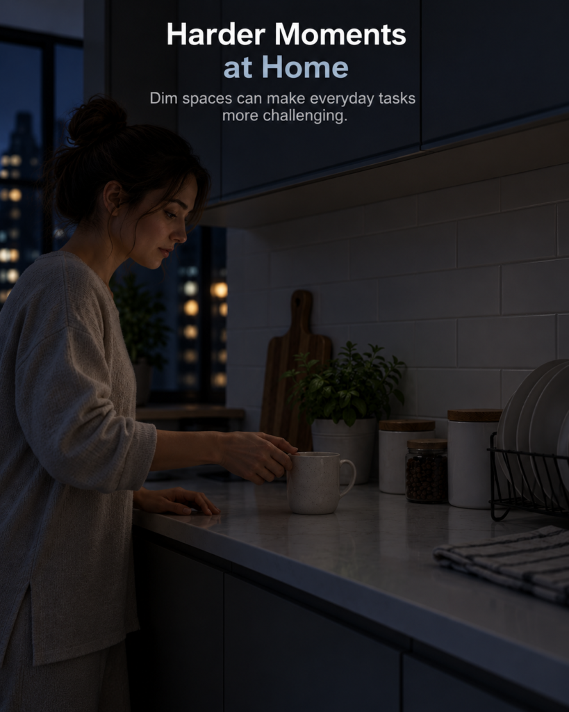 Dim kitchen counter at night before using the MCGOR under cabinet light