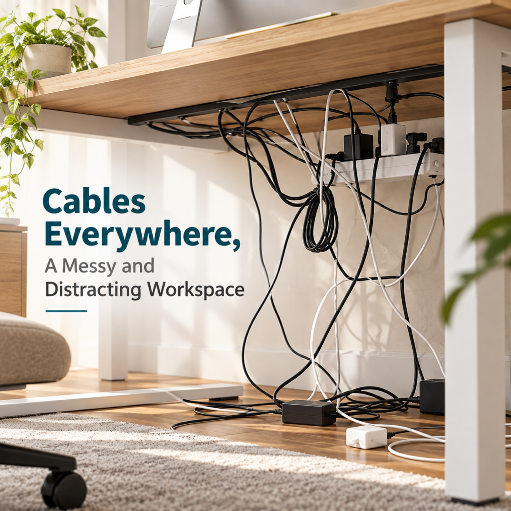 Messy Cables Under a Home Office Desk